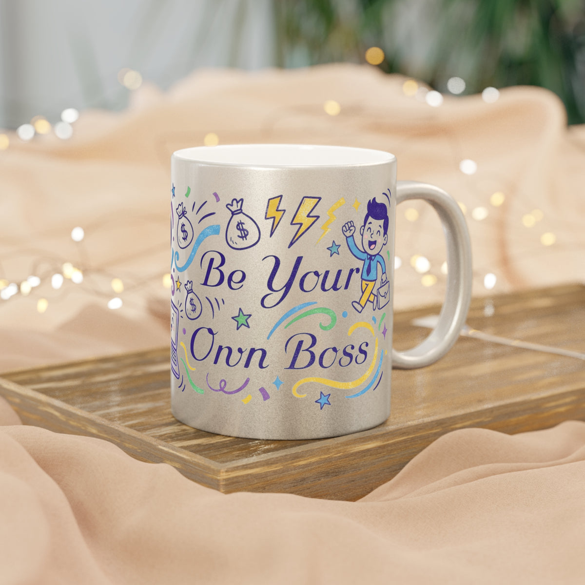 Laptop CEO Metallic Mug — Be Your Own Boss Silver/Gold Coffee Cup