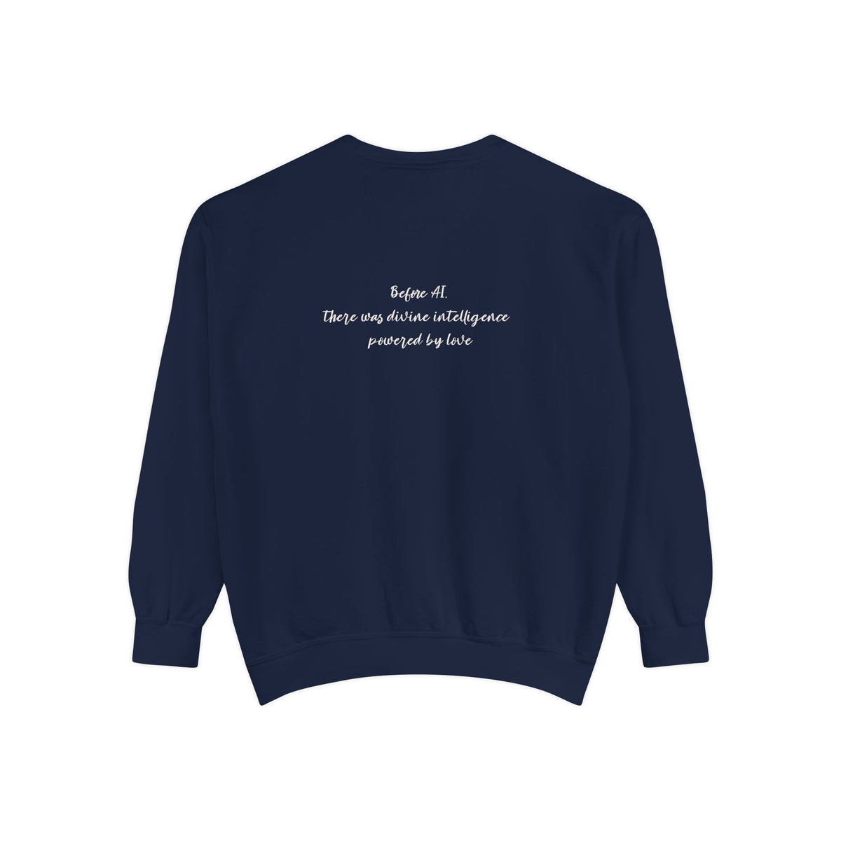 Faith Cross Sweatshirt — "Love is the Original Algorithm" Christian Crewneck