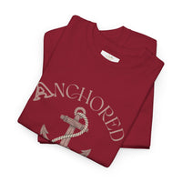 Anchored Faith T-Shirt — "Anchored" Calligraphy with Faith, Hope & Grace