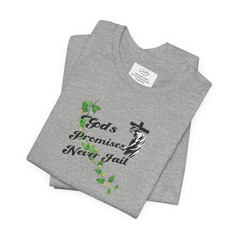 Faith T-Shirt — "God's Promises Never Fail" Christian Tee with Cross & Olive Branch Design