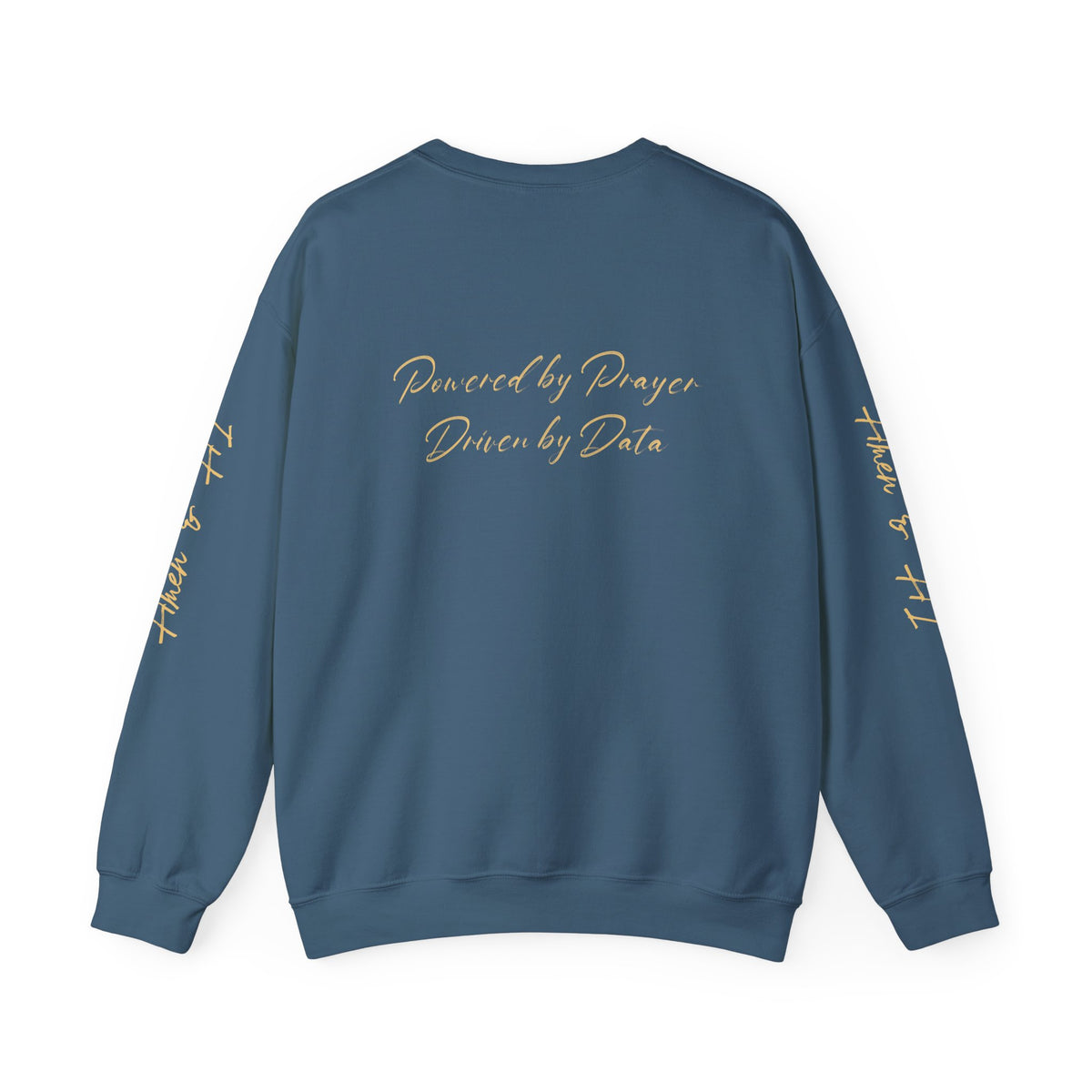 Christian AI Crewneck Sweatshirt - "Amen & AI" Gold Script, "Powered by Prayer, Driven by Data"