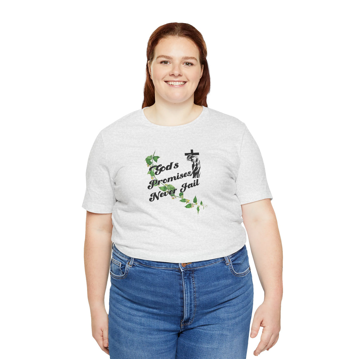 Faith T-Shirt — "God's Promises Never Fail" Christian Tee with Cross & Olive Branch Design