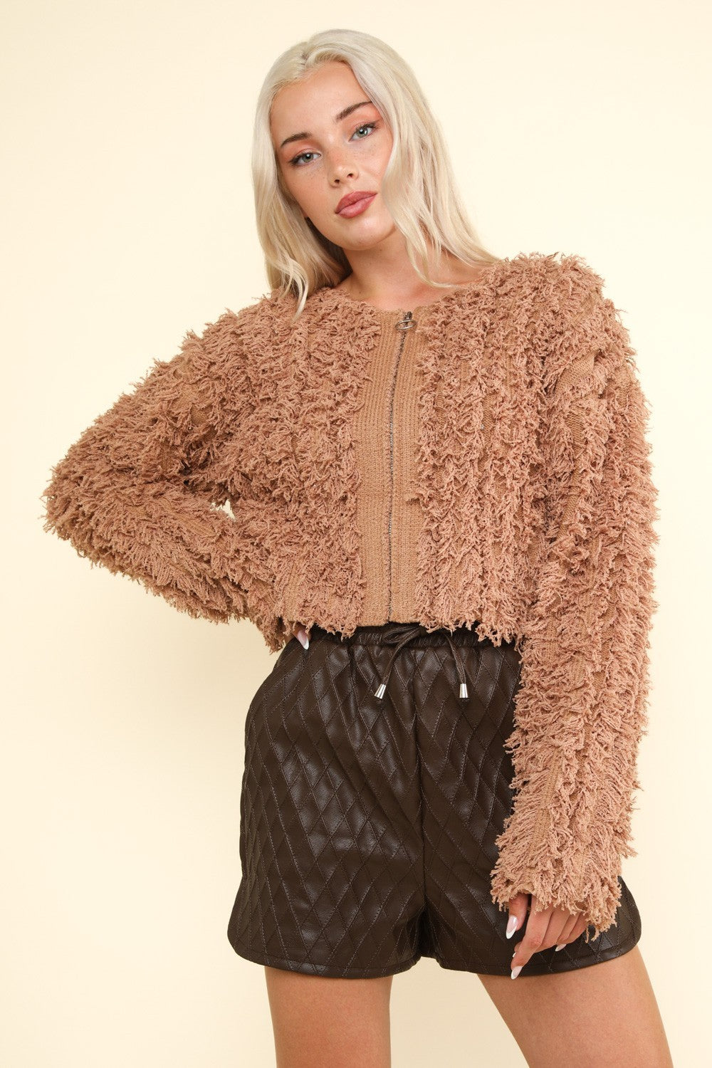 VERY J Shaggy Yarn Knit Zip Up Jacket