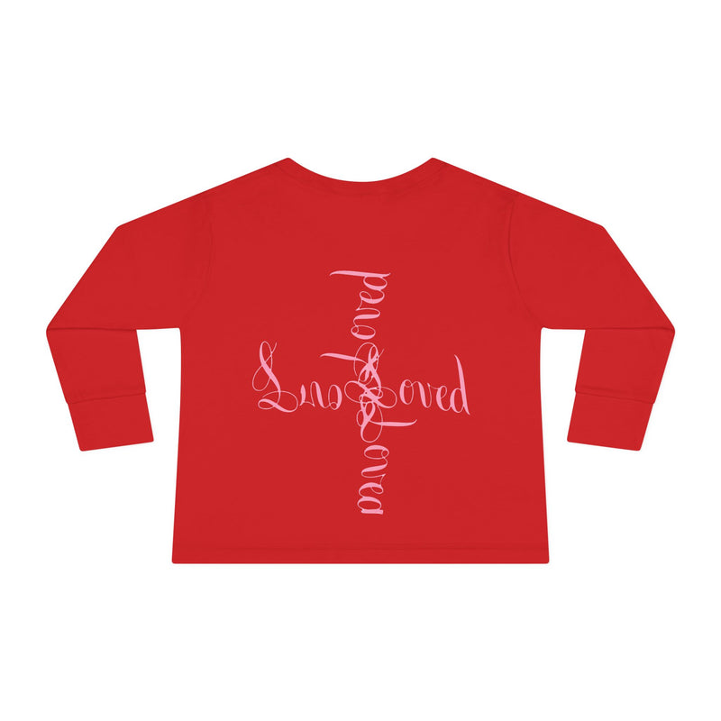 Toddler Tee — "Loved" Cute Teddy Bear Cross Design Long Sleeve