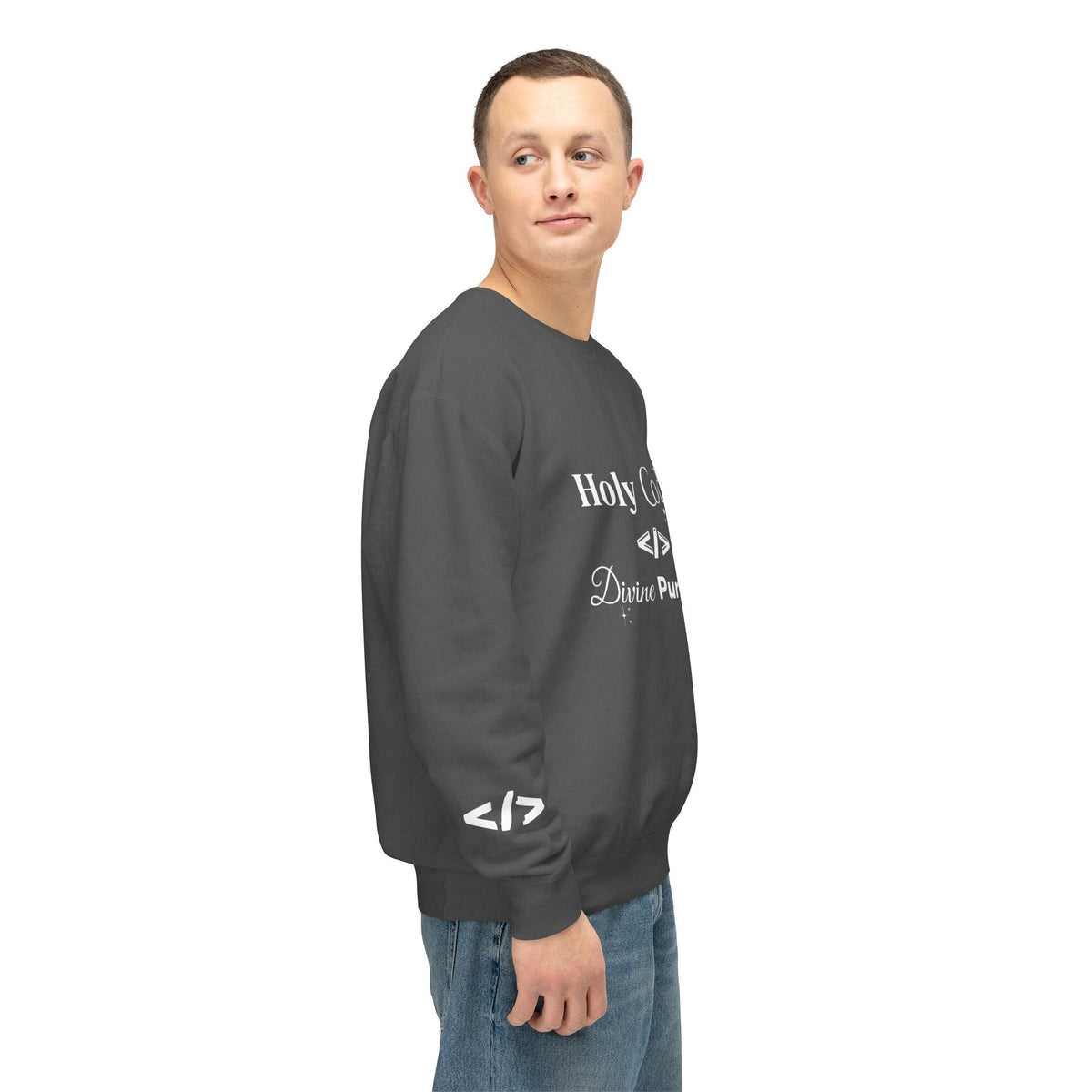 Holy Code Crewneck Sweatshirt — "Divine Purpose" Programmer Graphic