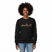 Christian AI Crewneck Sweatshirt - "Amen & AI" Gold Script, "Powered by Prayer, Driven by Data"
