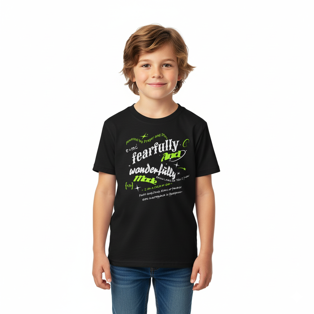 Kids Tee — "Fearfully and Wonderfully Made" Inspirational Christian Shirt