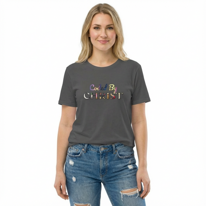 Coded By Christ Women’s Tee — Pastel Script Faith T‑Shirt