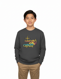 Youth Crewneck Sweatshirt - 'Coded by Christ' Colorful Faith Graphic