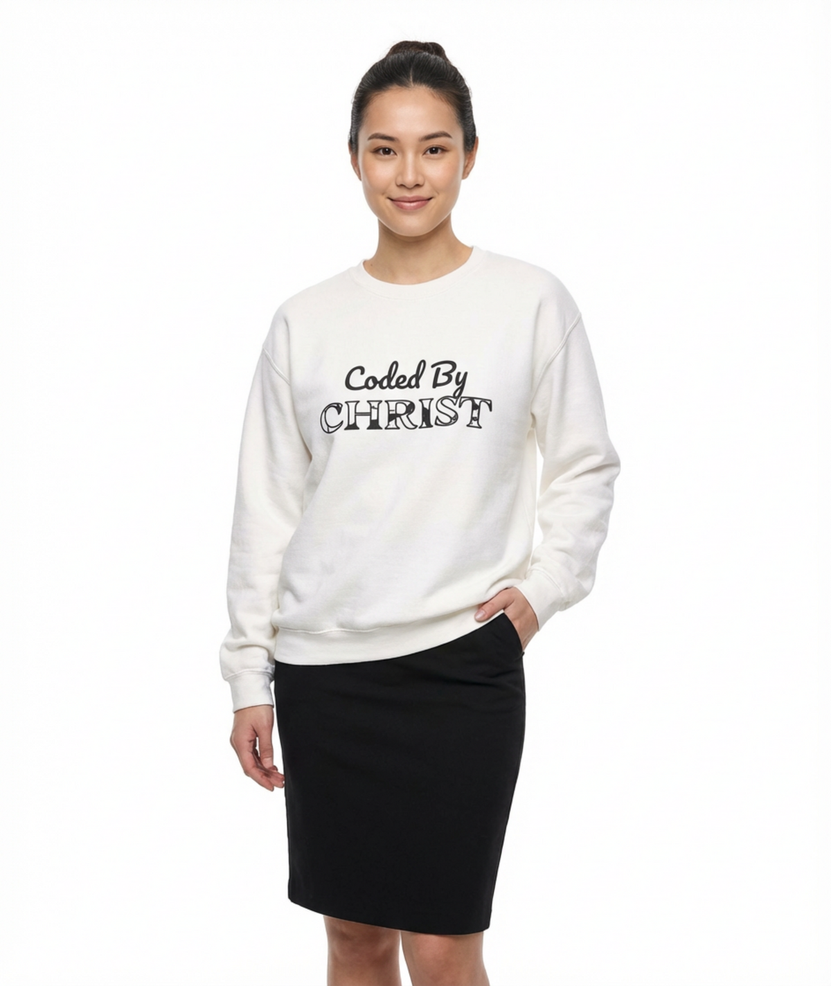 Crewneck Sweatshirt — "Coded By Christ" Inspirational Christian Graphic
