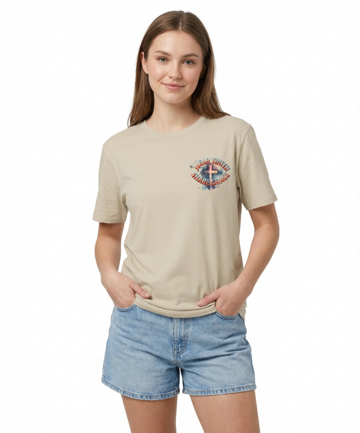 Christian Cross T‑Shirt — "Wear Truth Share Grace" Front & "Blessed" Back