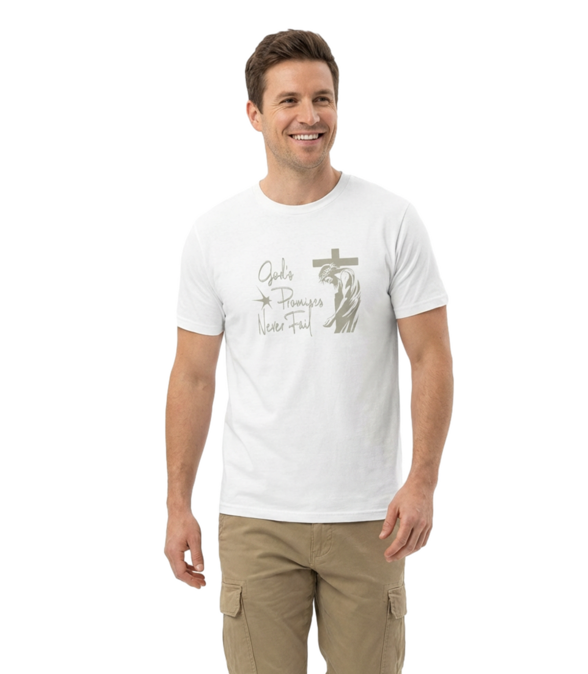 Faith T-Shirt — "God's Promises Never Fail" Christian Tee with Cross & Olive Branch Design