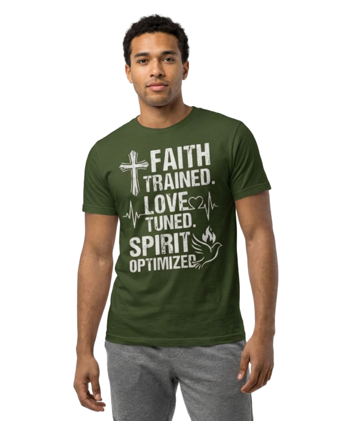 Faith Trained. Love Tuned. Spirit Optimizer Tee – Christian Inspirational T-Shirt
