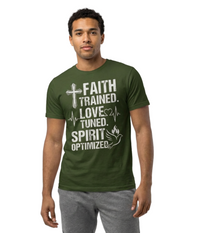 Faith Trained. Love Tuned. Spirit Optimizer Tee – Christian Inspirational T-Shirt