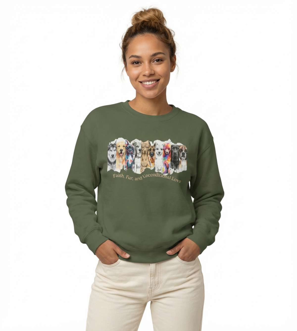 Dog Lover Crewneck Sweatshirt — Watercolor Pack with "Faith, Fur and Unconditional love"