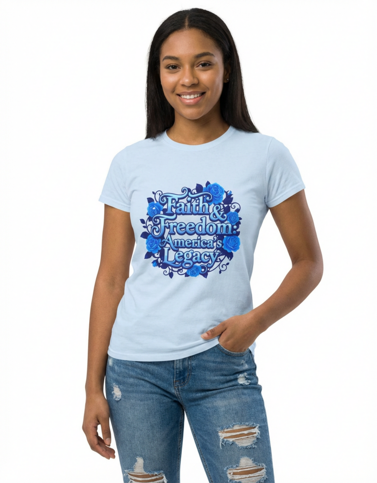 Patriotic Floral Tee — "Faith, Freedom, American Legacy" Women's T‑Shirt