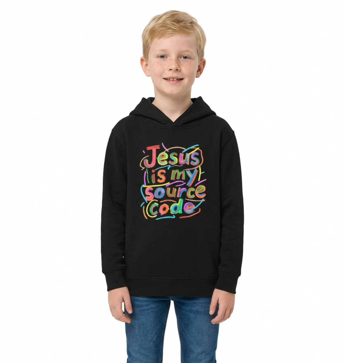 Toddler Hoodie - "Jesus Is My Source Code" Colorful Christian Pullover
