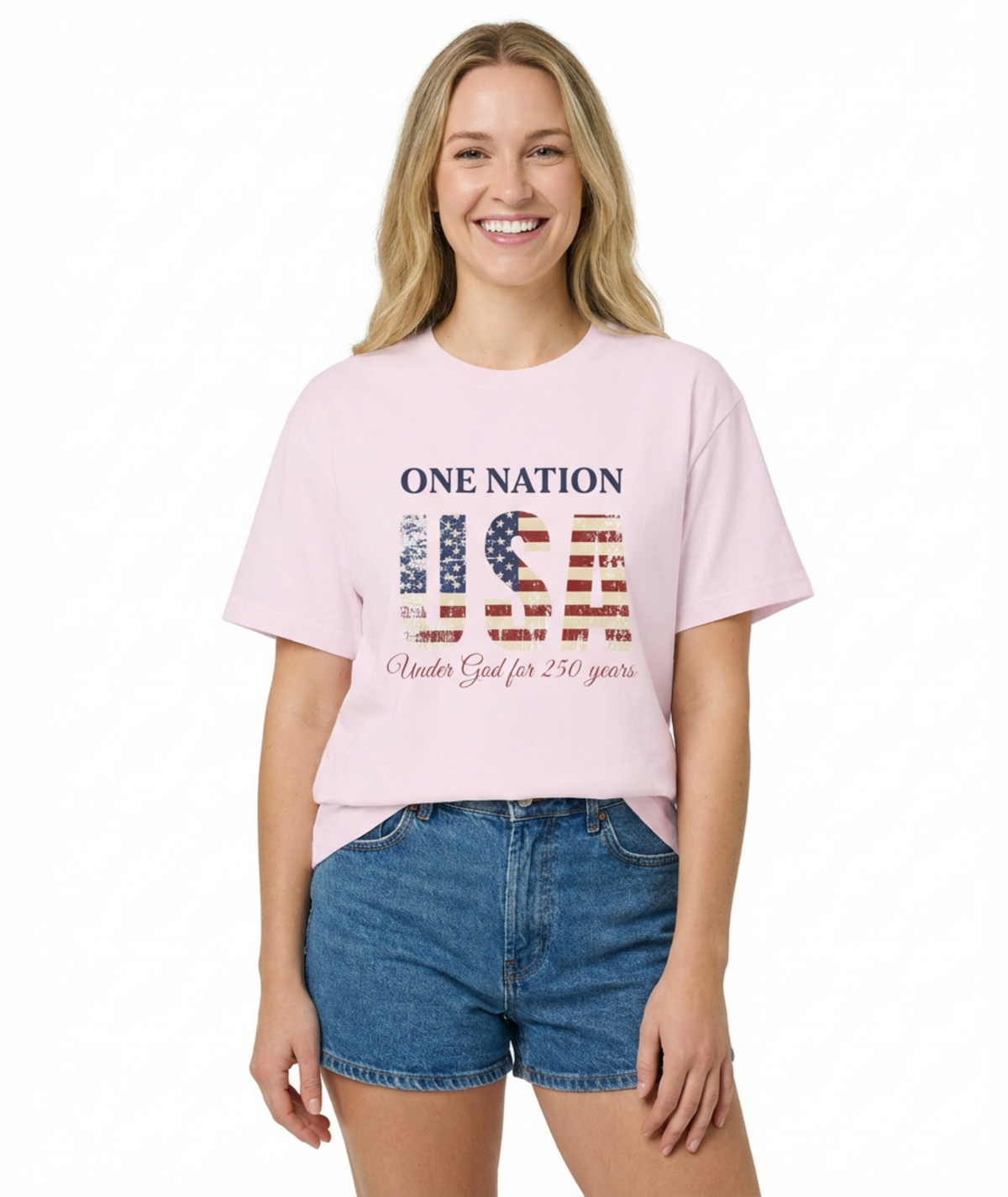America 250 T-Shirt — "One Nation, Under God for 250 Years" Patriotic USA Flag Tee