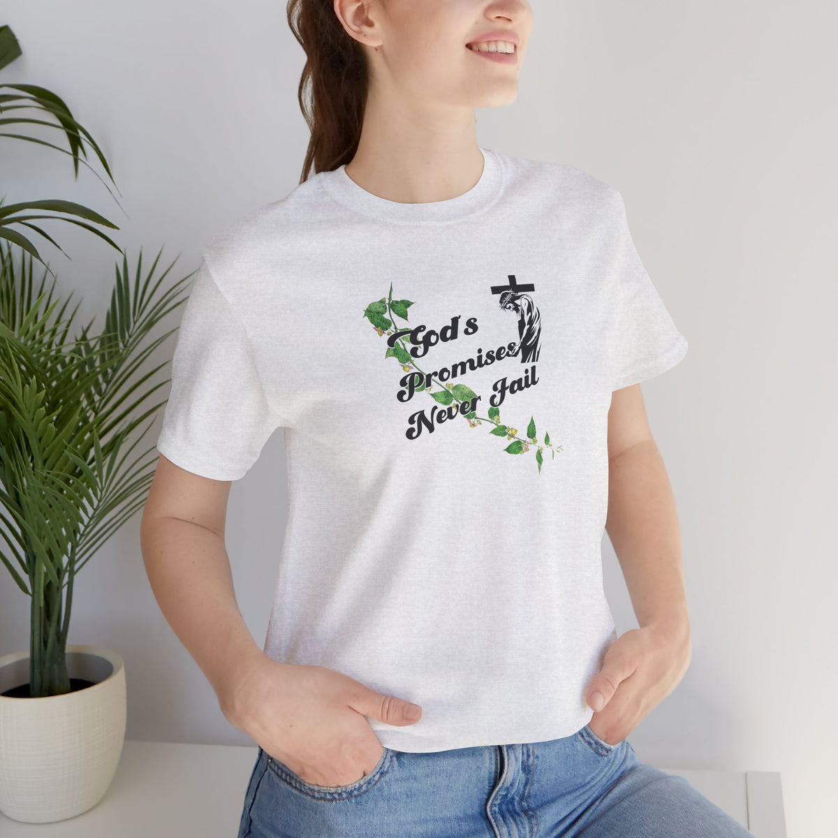 Faith T-Shirt — "God's Promises Never Fail" Christian Tee with Cross & Olive Branch Design