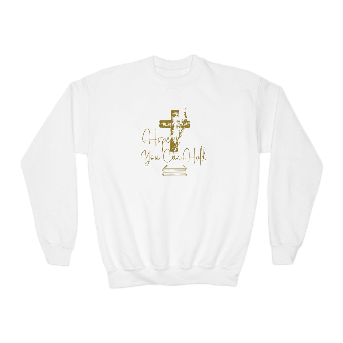 Youth Crewneck Sweatshirt - Gold Glitter Cross “Hope You Can Hold” Christian Tee