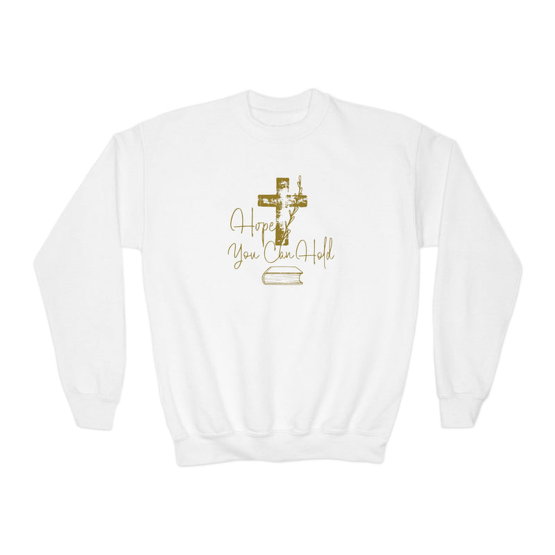 Youth Crewneck Sweatshirt - Gold Glitter Cross “Hope You Can Hold” Christian Tee