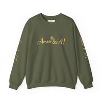 Christian AI Crewneck Sweatshirt - "Amen & AI" Gold Script, "Powered by Prayer, Driven by Data"