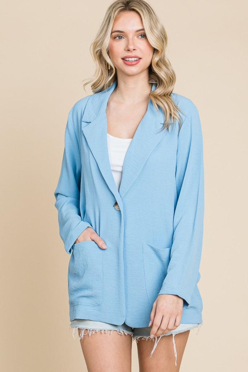 Culture Code One Button Long Sleeve Blazer with Pockets