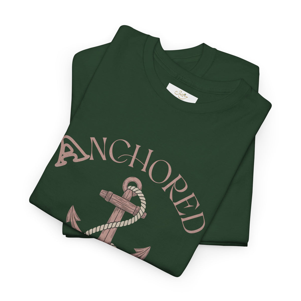 Anchored Faith T-Shirt — "Anchored" Calligraphy with Faith, Hope & Grace