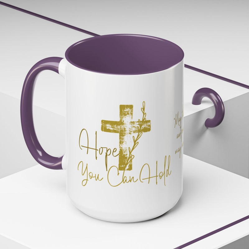 Christian Scripture Coffee Mug – Romans 15:13 Gold Calligraphy Accent Mug (11/15oz)