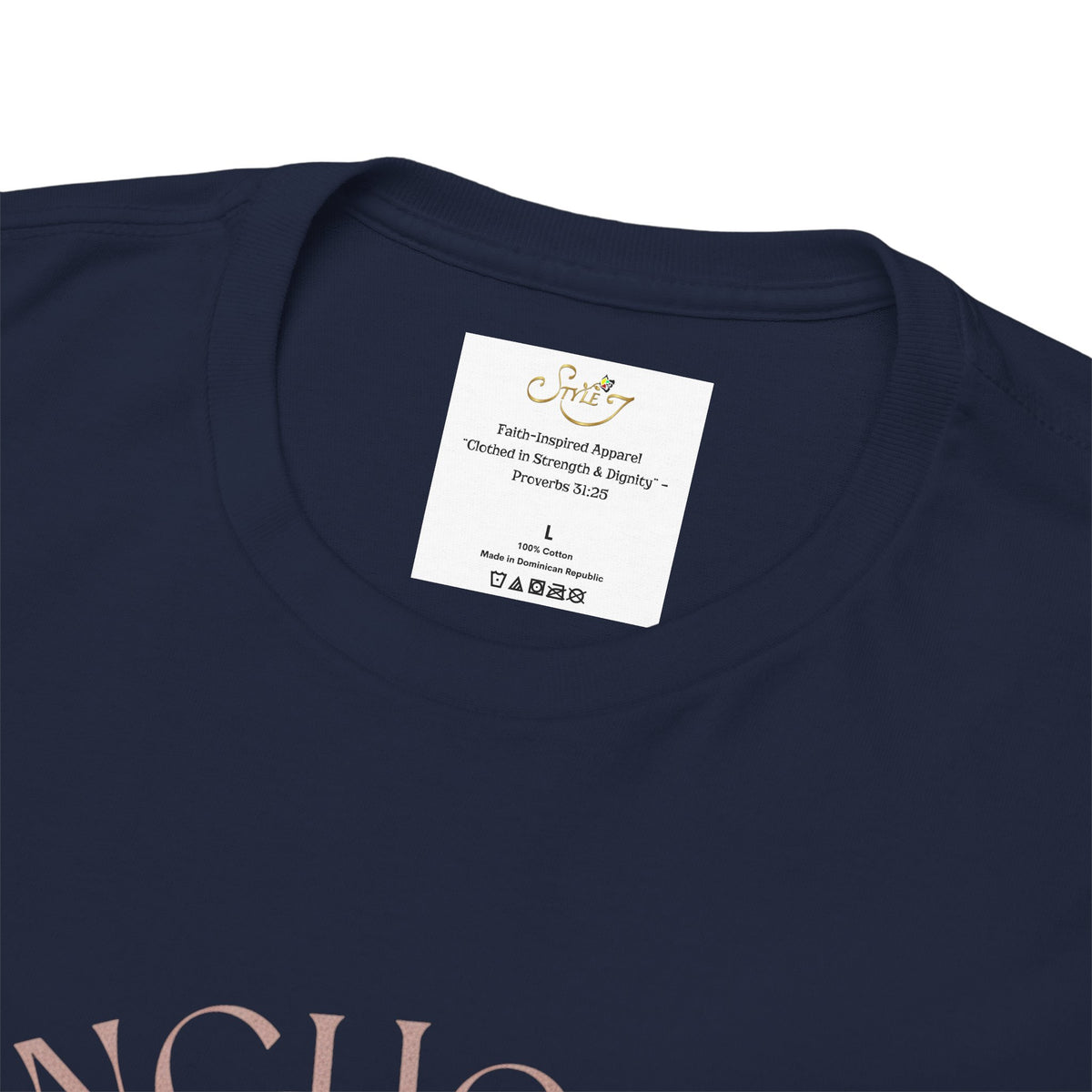 Anchored Faith T-Shirt — "Anchored" Calligraphy with Faith, Hope & Grace