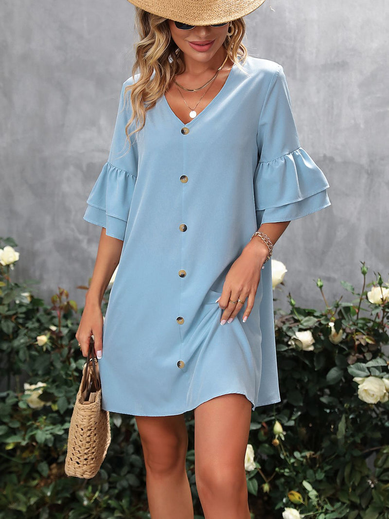 V-Neck Half Sleeve Mini Dress