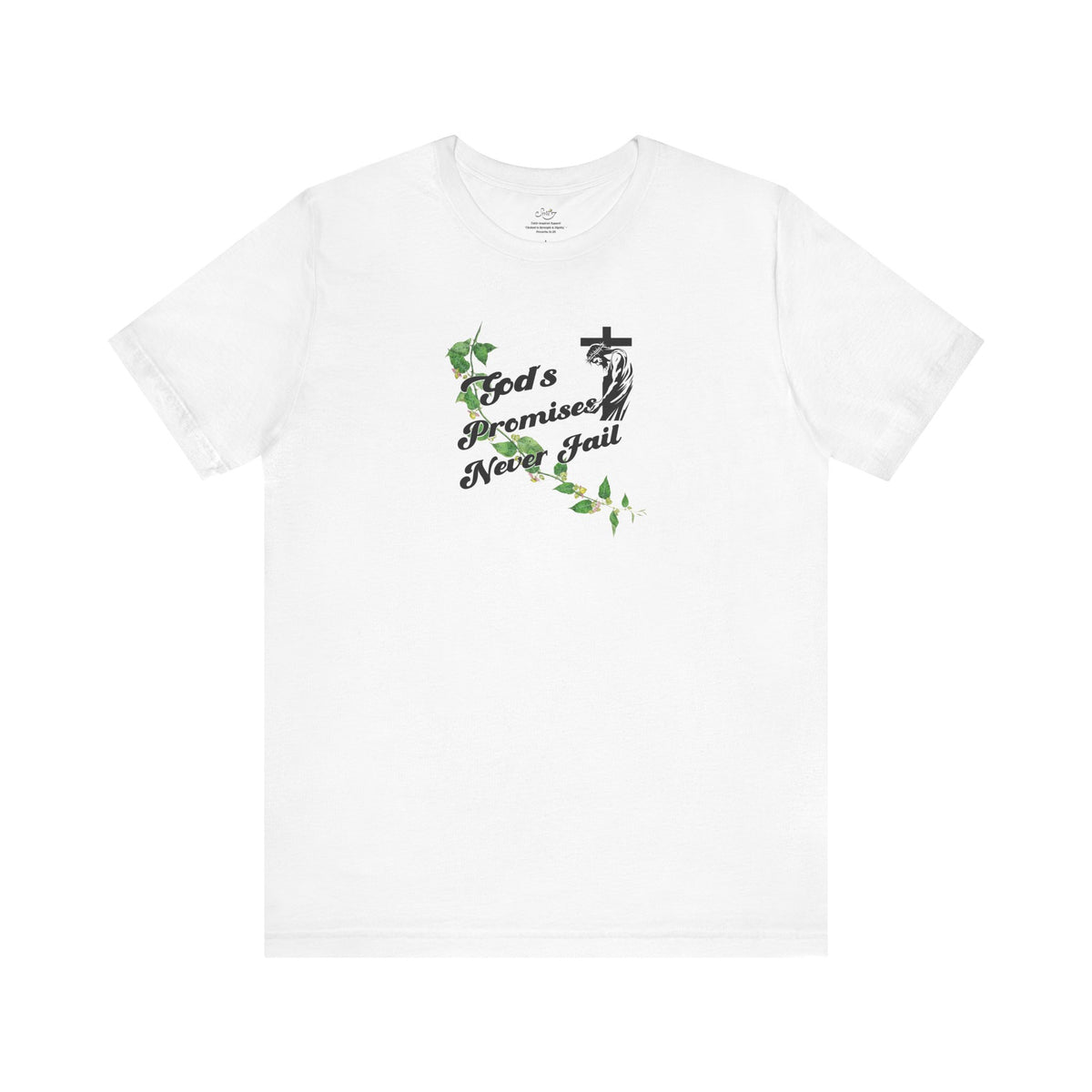 Faith T-Shirt — "God's Promises Never Fail" Christian Tee with Cross & Olive Branch Design