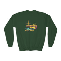 Youth Crewneck Sweatshirt - 'Coded by Christ' Colorful Faith Graphic