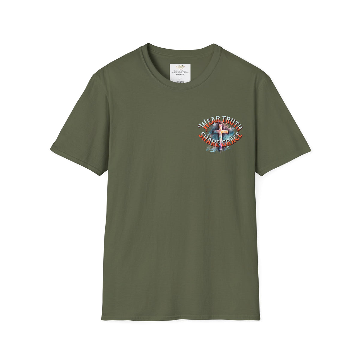 Christian Cross T‑Shirt — "Wear Truth Share Grace" Front & "Blessed" Back
