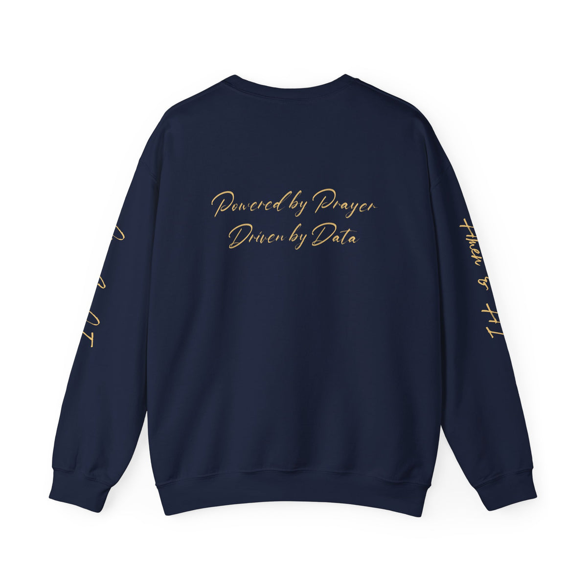 Christian AI Crewneck Sweatshirt - "Amen & AI" Gold Script, "Powered by Prayer, Driven by Data"