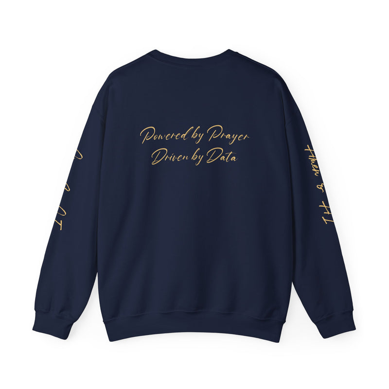 Christian AI Crewneck Sweatshirt - "Amen & AI" Gold Script, "Powered by Prayer, Driven by Data"