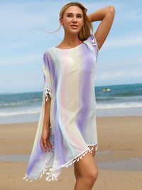 Tassel Boat Neck Half Sleeve Cover Up