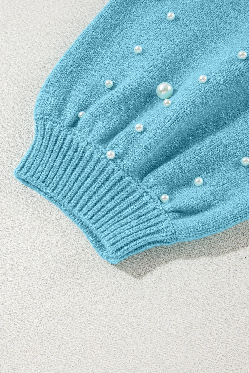 Pearl Detail Contrast Round Neck Sweater