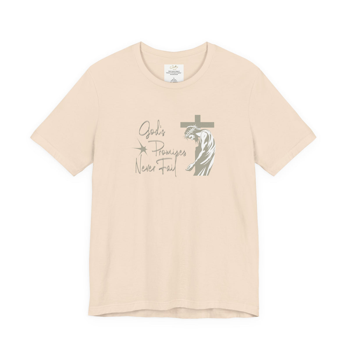 Faith T-Shirt — "God's Promises Never Fail" Christian Tee with Cross & Olive Branch Design
