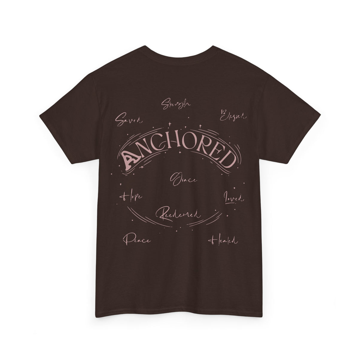 Anchored Faith T-Shirt — "Anchored" Calligraphy with Faith, Hope & Grace
