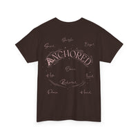 Anchored Faith T-Shirt — "Anchored" Calligraphy with Faith, Hope & Grace