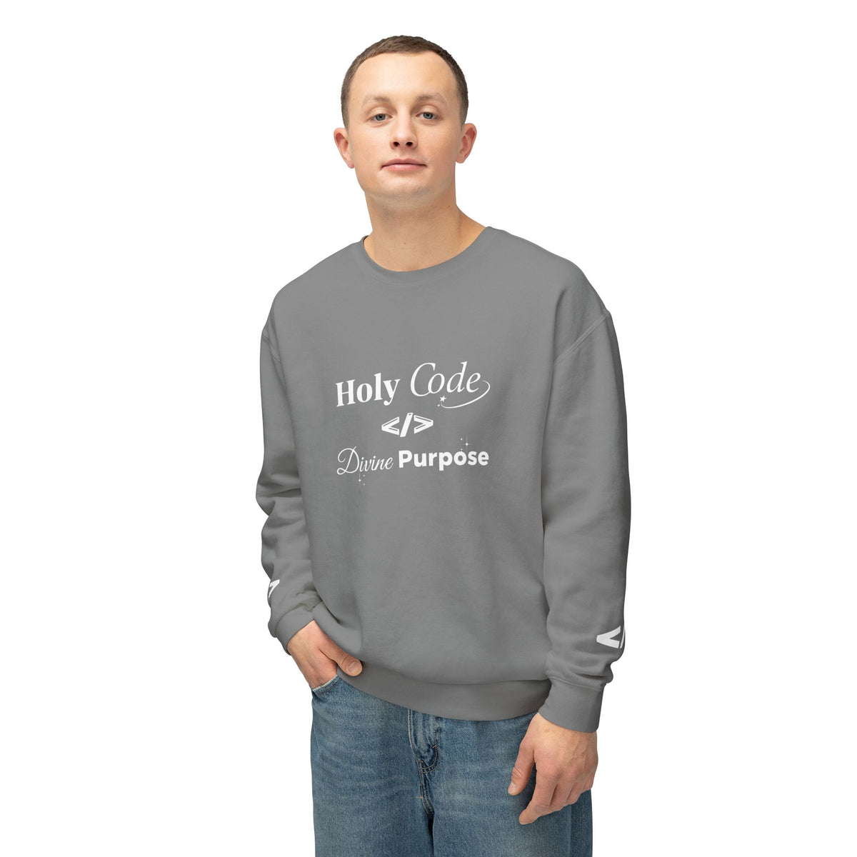 Holy Code Crewneck Sweatshirt — "Divine Purpose" Programmer Graphic