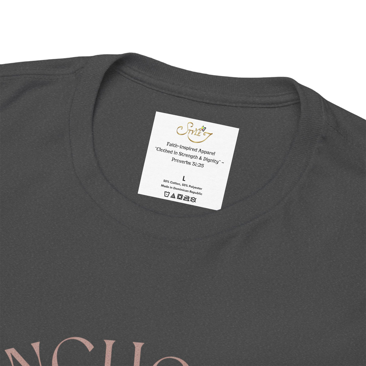Anchored Faith T-Shirt — "Anchored" Calligraphy with Faith, Hope & Grace