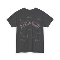 Anchored Faith T-Shirt — "Anchored" Calligraphy with Faith, Hope & Grace