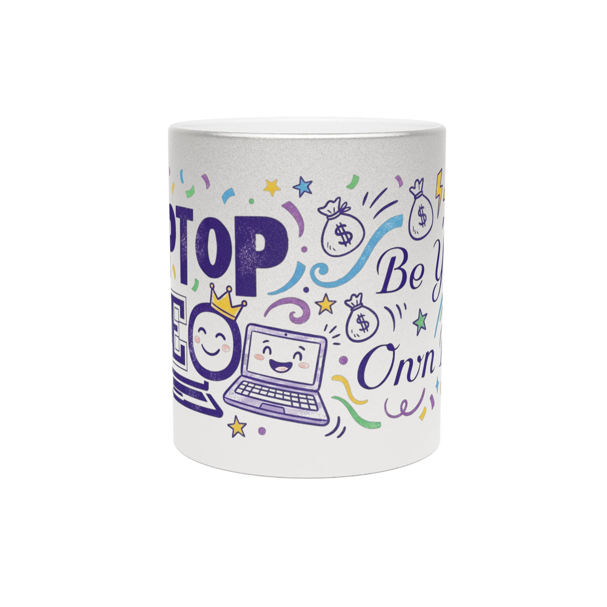 Laptop CEO Metallic Mug — Be Your Own Boss Silver/Gold Coffee Cup