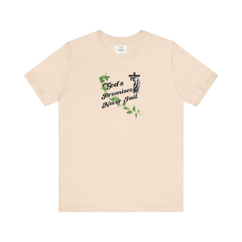 Faith T-Shirt — "God's Promises Never Fail" Christian Tee with Cross & Olive Branch Design