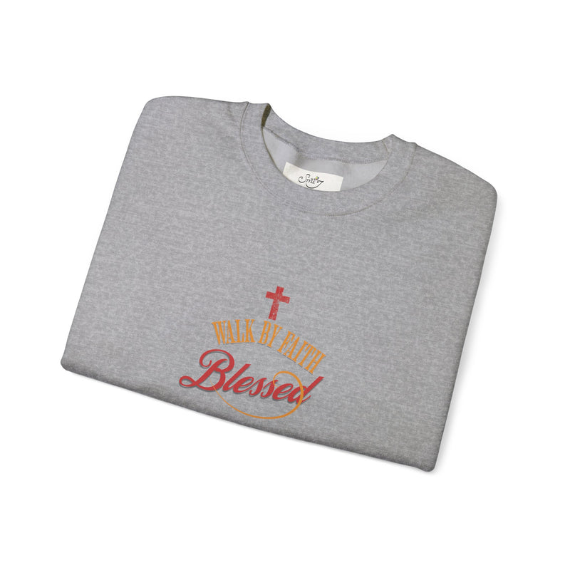Unisex Christian Crewneck Sweatshirt — "Blessed" Faith Cross Graphic