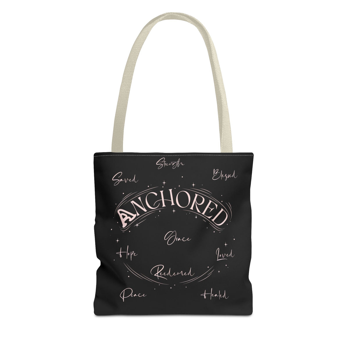 Anchored Inspirational Tote Bag — 'Anchored' Script Design