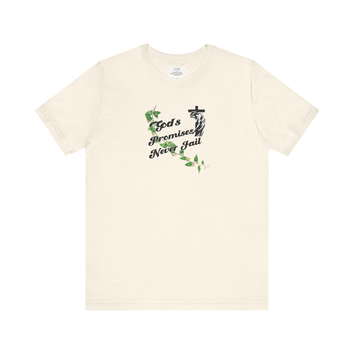 Faith T-Shirt — "God's Promises Never Fail" Christian Tee with Cross & Olive Branch Design