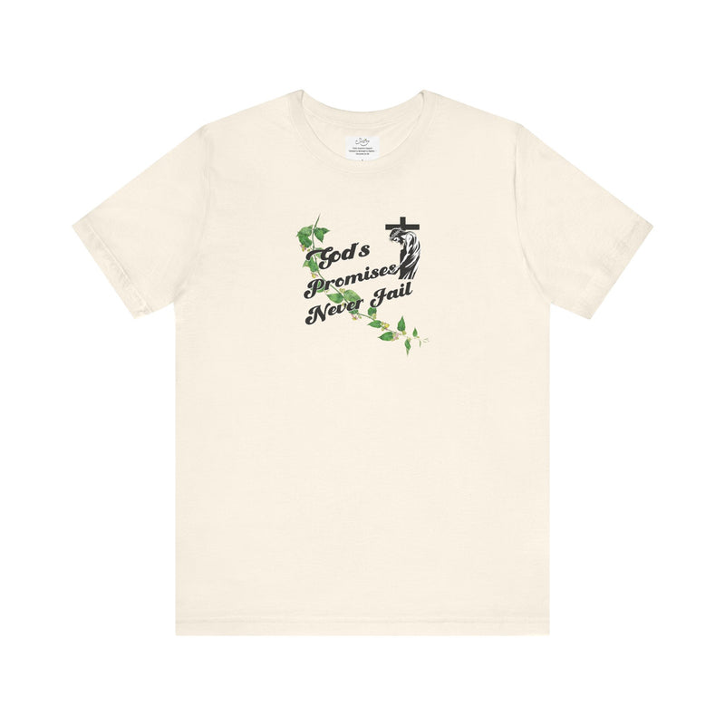 Faith T-Shirt — "God's Promises Never Fail" Christian Tee with Cross & Olive Branch Design